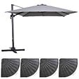 OVIALA - Parasol déporté inclinable et rotatif  3x3m  et 4 dalles lestées gris - Malaga - vignette