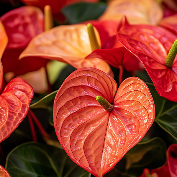 PLANT IN A BOX - Langue de feu - Anthurium 'Madural Orange' - Hauteur 55-70cm - Pot 17cm - large