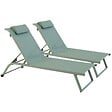 OVIALA - Lot de 2 bains de soleil inclinable avec roues vert cactus - Olmeta - vignette