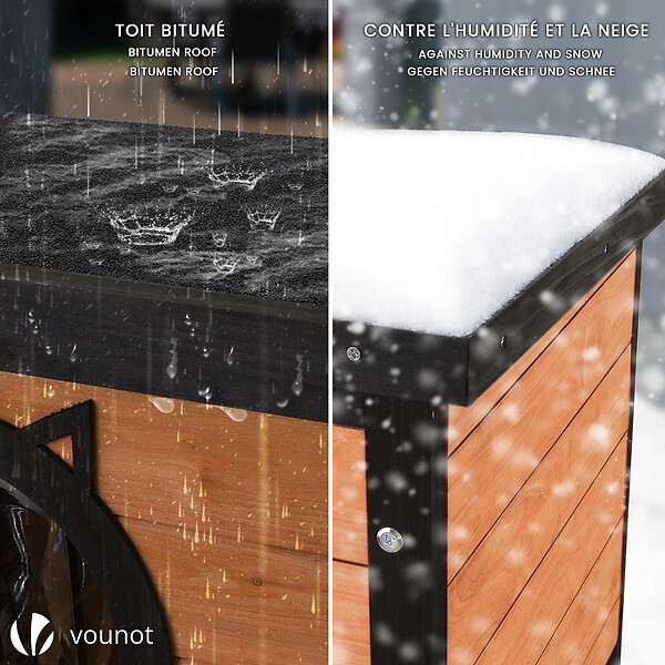 VOUNOT - Maison pour Chat en bois avec toit bitumé et entrée en forme d'oreilles de chat - large
