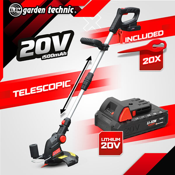 ELEM GARDEN TECHNIC - Coupe bordures sans fil 20V Batterie Lithium 2000mAh - 25cm - large