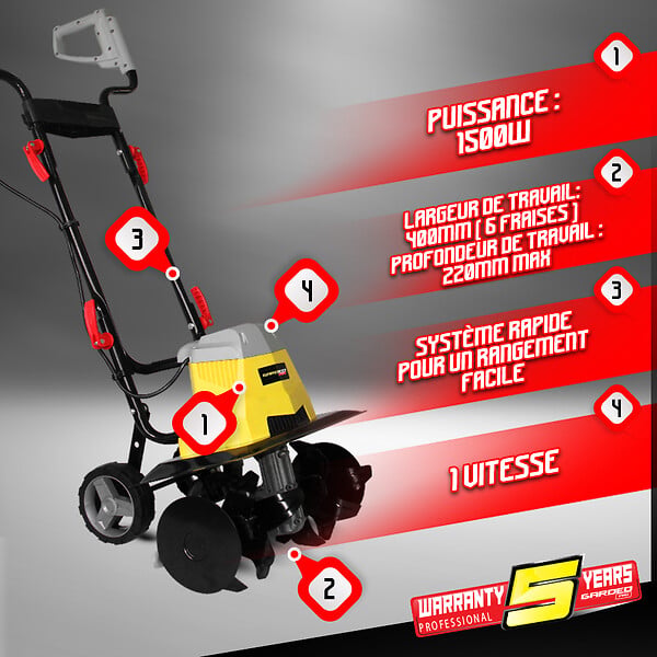 GARDEO PRO - Motobineuse électrique 1500W - 6 Fraises - Gardeo - large