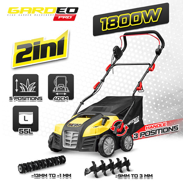 GARDEO PRO - Scarificateur emousseur electrique 1800W - 40cm - large
