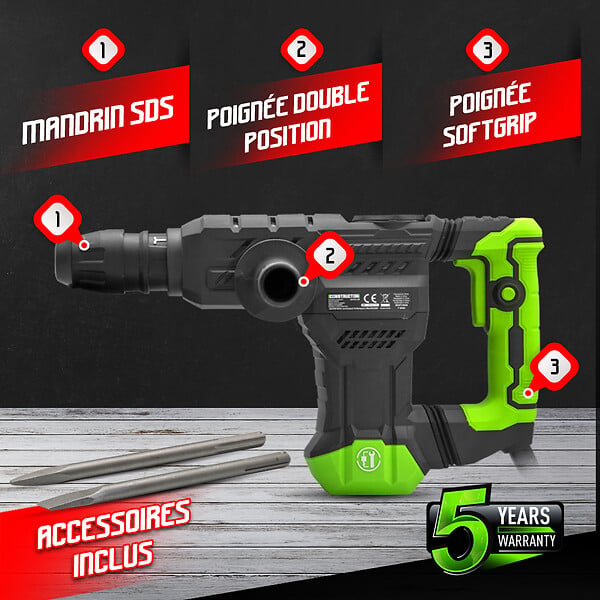CONSTRUCTOR - Marteau piqueur 1300W - 18 J - 3900 coups/minute - large