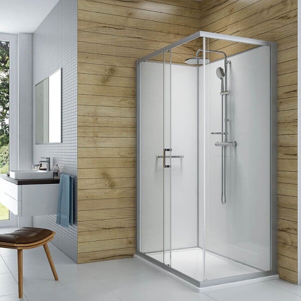 LEDA - Pack cabine de douche 120 x 80 cm Karamineral 2 porte coulissante + receveur de douche antidérapant - large
