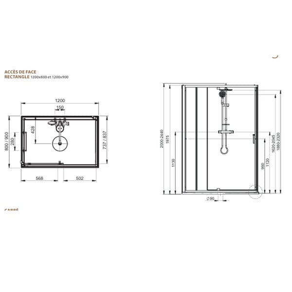 LEDA - Pack cabine de douche 120 x 80 cm Karamineral 2 porte coulissante + receveur de douche antidérapant - large