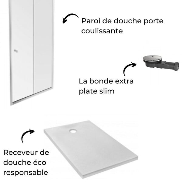 JACOB DELAFON - Receveur douche Ipso 140 x 80 + paroi coulissante niche + bonde - large