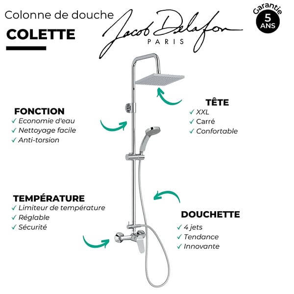 JACOB DELAFON - Colonne de douche mécanique Colette + nettoyant Briochin - large