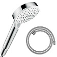 HANSGROHE - Pommeau de douche Crometta EcoSmart 2 jets blanc/chromé + flexible de douche Designflex 160 cm chromé - vignette