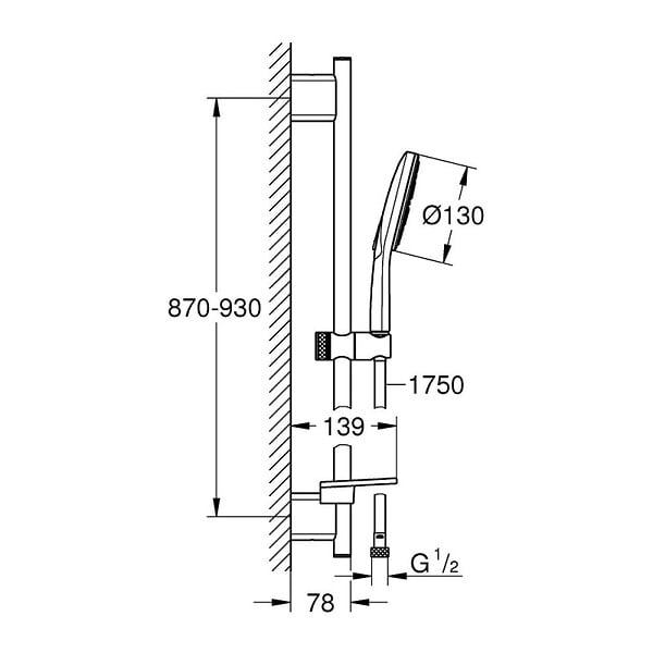 GROHE - Pommeau de douche Rainshower Smartactive 130 3 jets avec barre - large