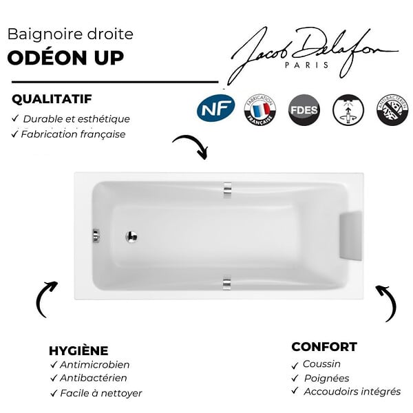 JACOB DELAFON - Baignoire droite 170 X 70 Odéon up - large