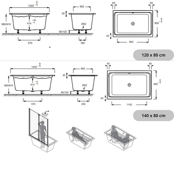 JACOB DELAFON - Baignoire bain douche Capsule profonde 140 x 90 cm + nettoyant - large
