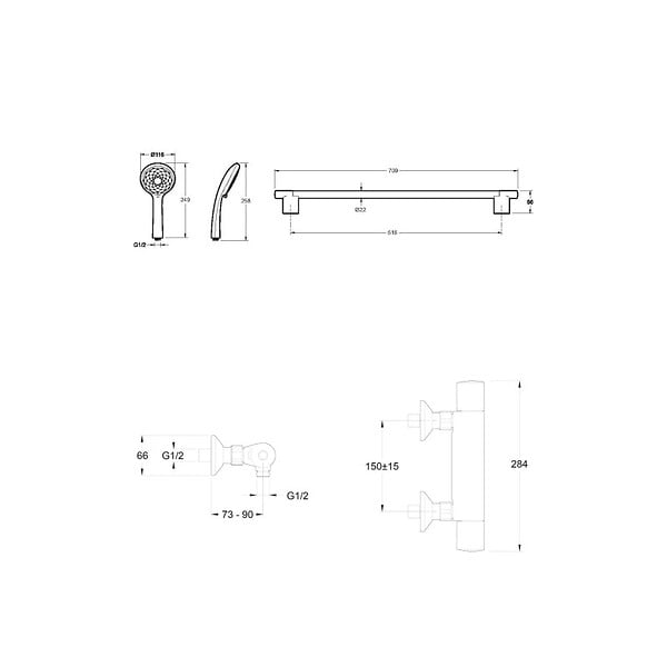 JACOB DELAFON - Mitigeur de douche thermostatique Simone + barre + pommeau de douche + nettoyant - large