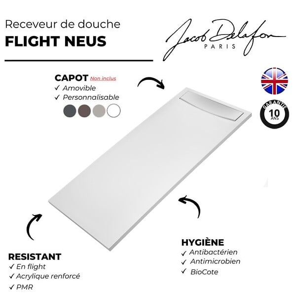 JACOB DELAFON - Receveur de douche antidérapant 140 x 90 Flight Neus rectangle blanc - large