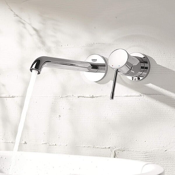GROHE - Mitigeur lavabo mural Essence Taille M chromé avec corps encastré - large