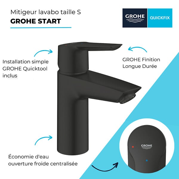 GROHE - Lot de 2  mitigeurs lavabo Start ouverture eau froide noir S - large