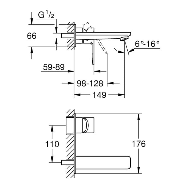 GROHE - Robinet lavabo mural Lineare M Chromé + corps encastré - large