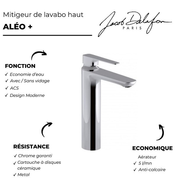 JACOB DELAFON - Mitigeur lavabo haut Aleo+ - large