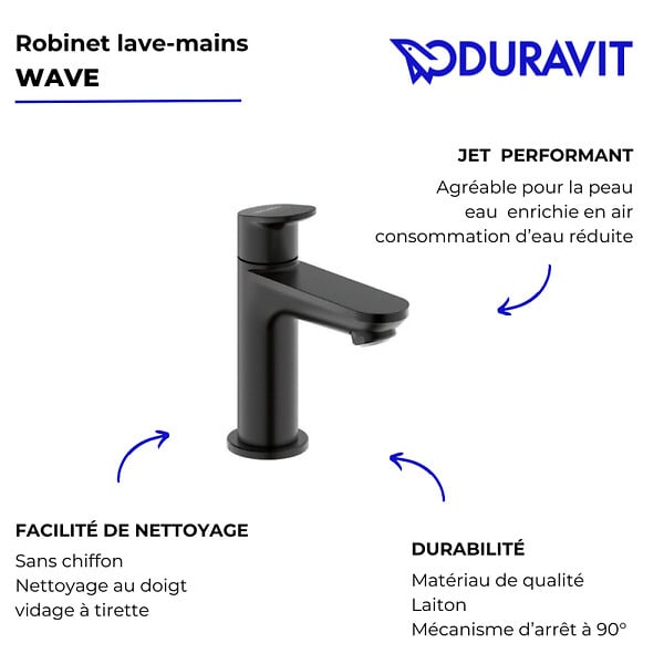 DURAVIT - Robinet lave-mains eau froide Wave noir mat - large