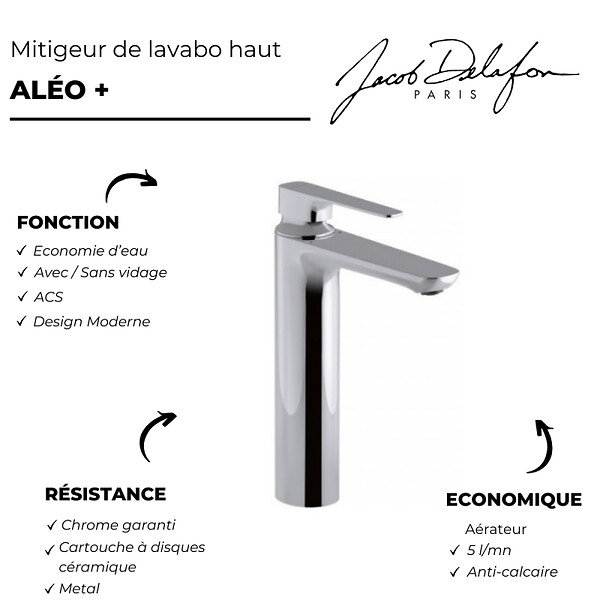 JACOB DELAFON - Lot de 2 mitigeurs lavabo haut Aleo+ sans vidage chromés - large