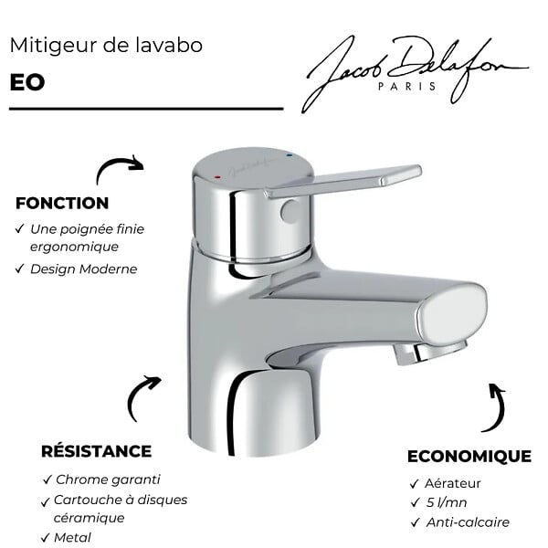 JACOB DELAFON - Mitigeur lavabo EO sans vidage chromé - large