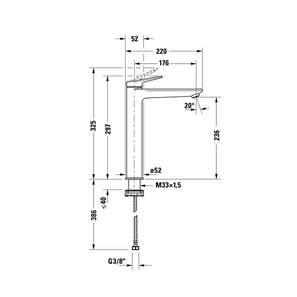DURAVIT - Mitigeur lavabo Wave XL sans vidage doré poli - large