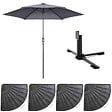 OVIALA - Parasol droit inclinable 3m et 4 dalles lestées aluminium gris - Matera - vignette