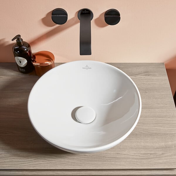 VILLEROY ET BOCH - Vasque 38 x 38 ronde à poser  Loop & Friends non meulé stone white avec trop plein - large