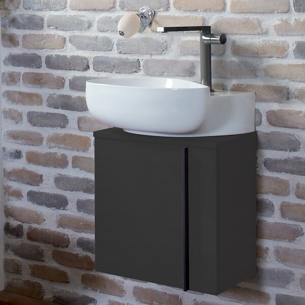 JACOB DELAFON - Meuble WC sous vasque JACOB DELAFON, Nouvelle Vague + vasque Gris anthracite, v. gauche - large