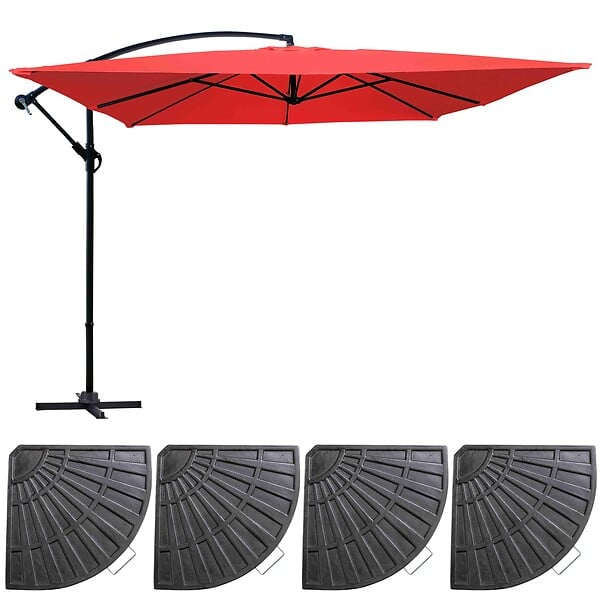OVIALA - Parasol déporté 3x3m et 4 dalles à lestées rouge - Genova - large