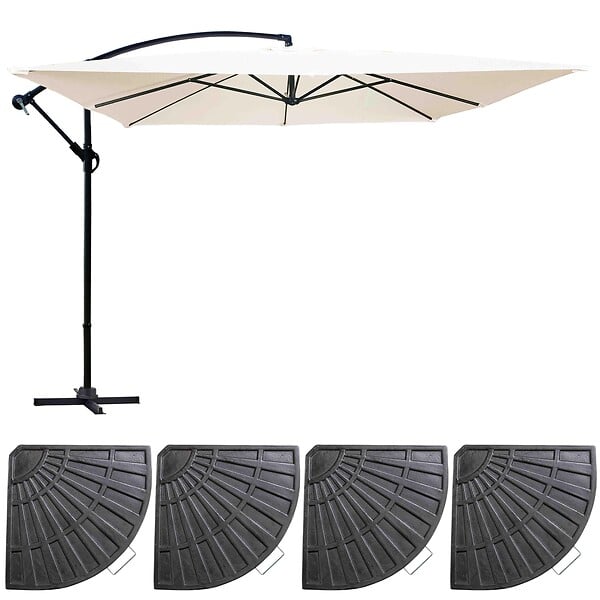 OVIALA - Parasol déporté 3x3m et 4 dalles à lestées blanc - Genova - large