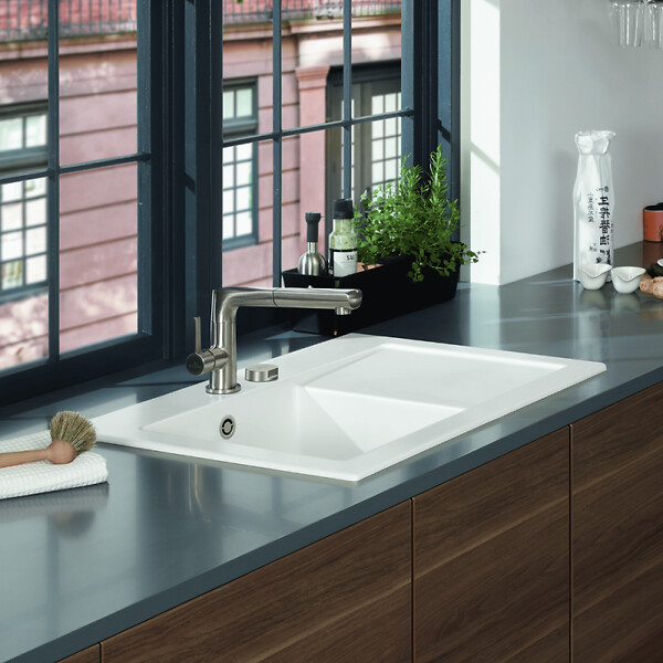 VILLEROY ET BOCH - Evier 1 bac avec egouttoir a gauche  Subway Pure 45 78 x 51 cm Blanc vidage automatique inclus - large