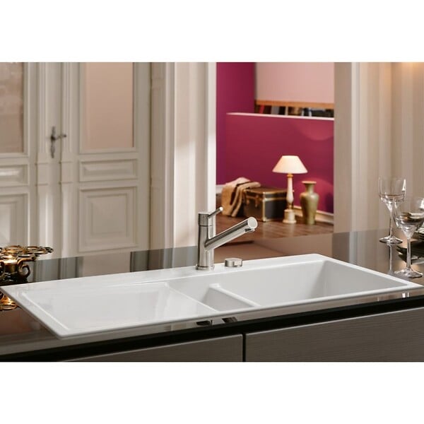 VILLEROY ET BOCH - Evier 1 bac et demi avec egouttoir a droite  Subway Pure 60 100 x 51 cm Blanc sans vidage - large