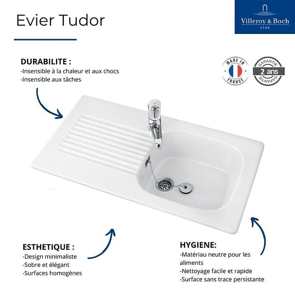 VILLEROY ET BOCH - Evier   Tudor + mitigeur cuisine Bauloop bec haut - large