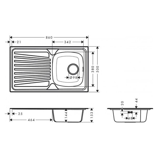 HANSGROHE - Evier 1 cuve avec égouttoir S21 inox - large