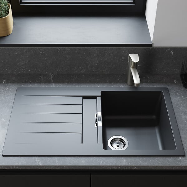 HANSGROHE - Evier 1 cuve avec égouttoir 840 S52 synthèse noir - large