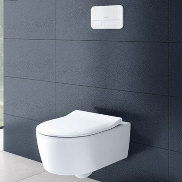 VILLEROY ET BOCH - Pack WC suspendu sans bride  Avento + Bâti support ViConnect Pro + abattant frein de chute + plaque noir mat - large