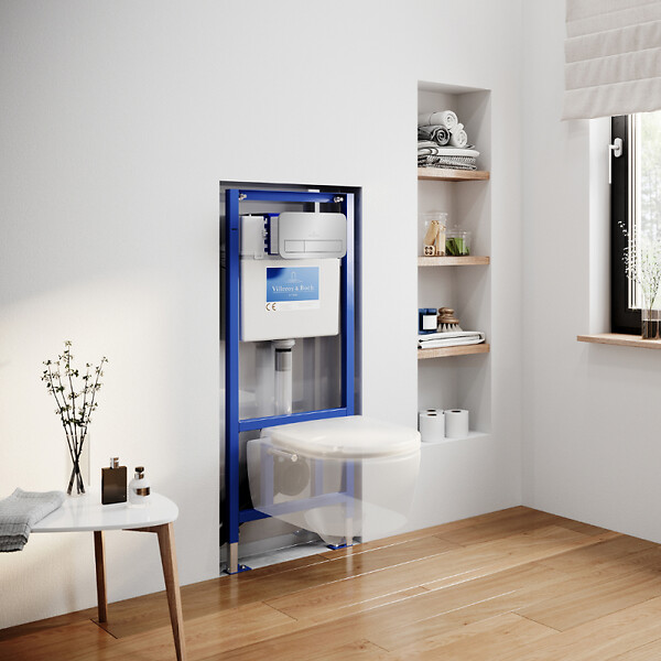 VILLEROY ET BOCH - Pack WC suspendu sans bride  Avento + Bâti support ViConnect Pro + abattant frein de chute + plaque chromée - large