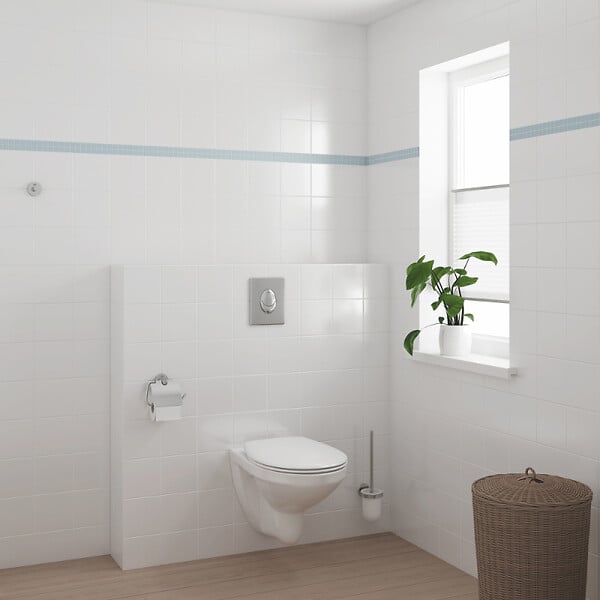 GROHE - Pack WC suspendu sans bride Bau Ceramic + abattant + plaque chromée + bâti Grohe - large