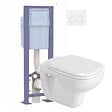 DURAVIT - Pack WC suspendu D-code avec abattant + bati support SIAMP + Plaque de commande blanche - vignette