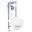 VILLEROY ET BOCH - Pack WC sans bride  Architectura avec abattant + bâti-support sol et mur Viconnect PRO + plaque chromée brillant - vignette