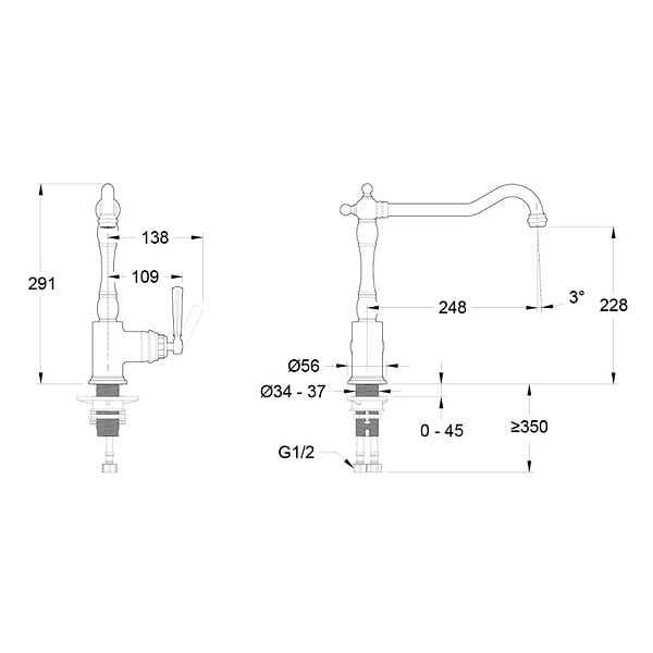 JACOB DELAFON - Mitigeur cuisine Cleo, Bec haut inox brosse - large