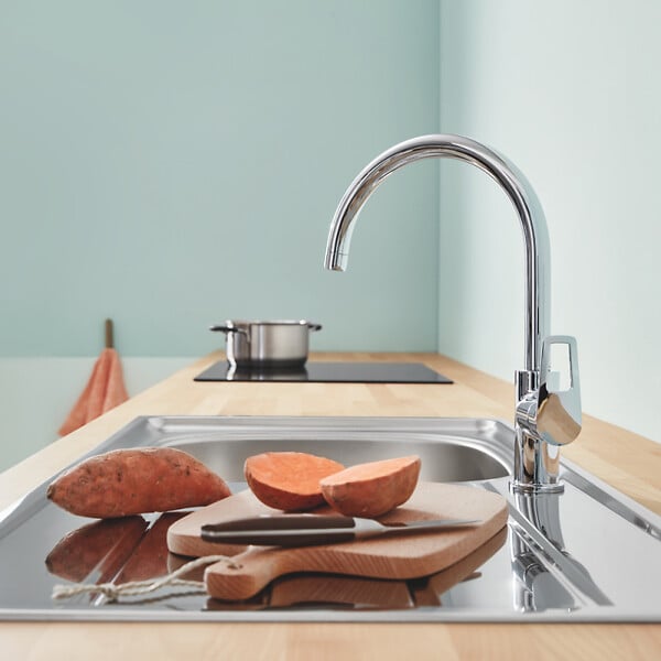 GROHE - robinet mitigeur cuisine Bauloop bec haut + produit entretien - large