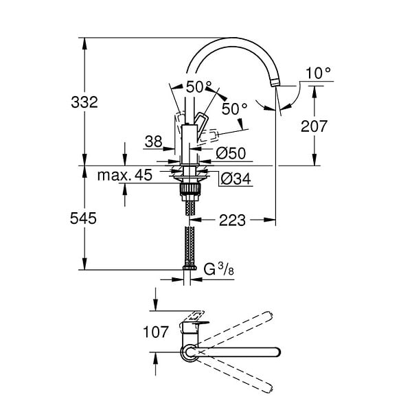 GROHE - robinet mitigeur cuisine Bauloop bec haut + produit entretien - large
