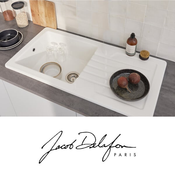 JACOB DELAFON - Evier à encastrer 1 bac Gaspard + robinet cuisine Fairfaix avec douchette - large
