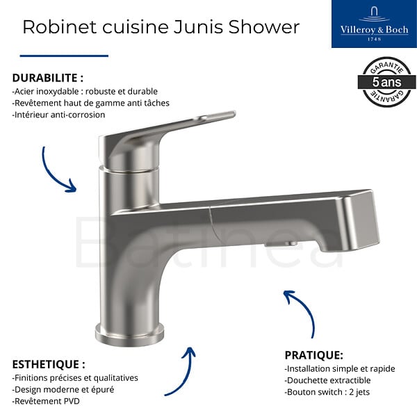 VILLEROY ET BOCH - Evier  Architectura 60 + Robinet de cuisine Junis Shower - large