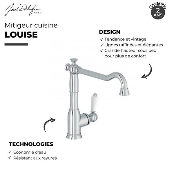 JACOB DELAFON - Evier à encastrer 1 bac et demi Gaspard + robinet de cuisine Louise - large