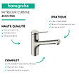 HANSGROHE - Evier 1 bac 980 S52 synthèse noir + robinet de cuisine avec douchette Zesis M33 150 2 jets aspect acier inox - vignette