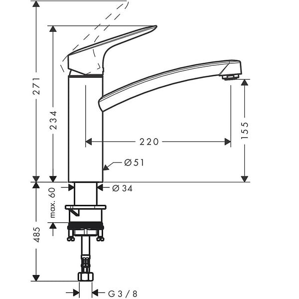 HANSGROHE - Evier 1 bac HANSGROHE S44 inox + robinet de cuisine HANSGROHE Logis M31 120 chromé - large