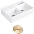 VILLEROY ET BOCH - Evier timbre d'office  Tradition 89,5 x 63 céramique vidage auto blanc + Cache bonde or - vignette